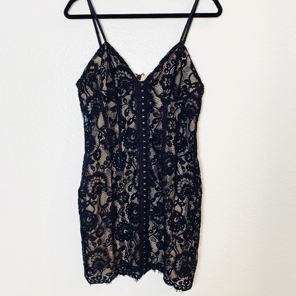 Topshop Bustier Mini Dress Hook And Eye Corset Look Black Lace Size 10 Coquette - Picture 2 of 16
